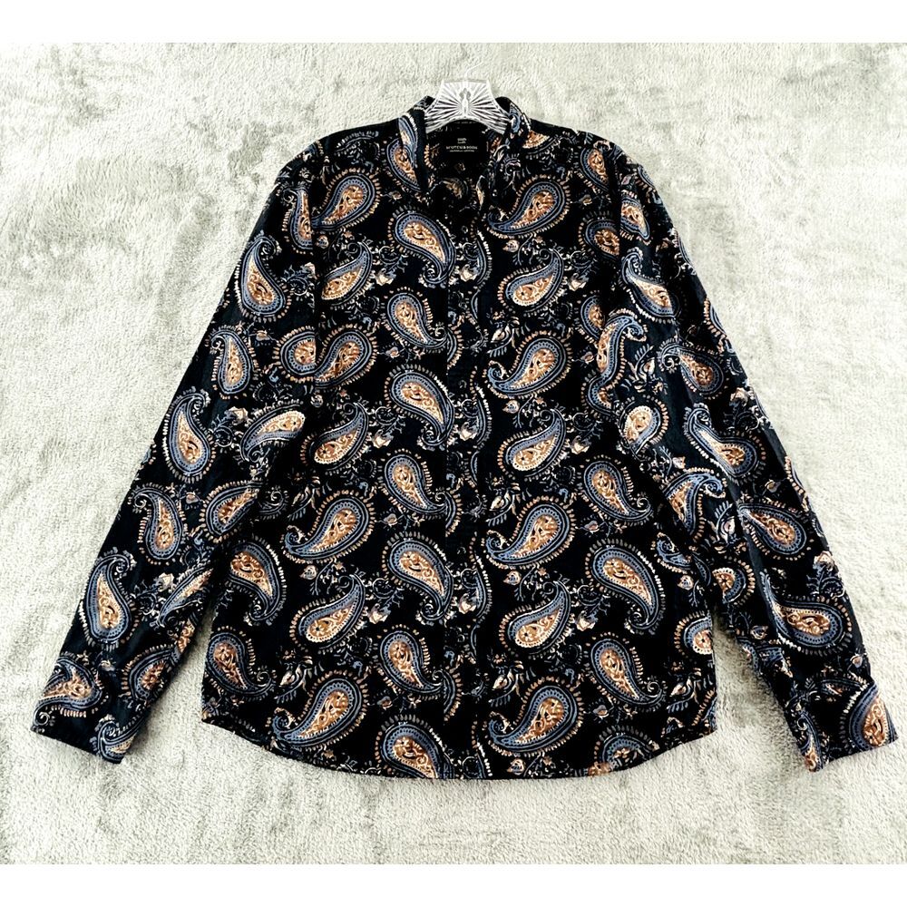 Scotch & Soda Amsterdam Couture Button Down Shirt‎ L Black Paisley Long Sleeve